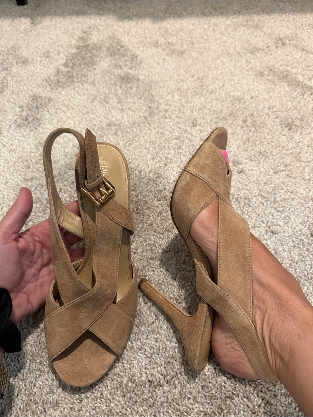 Michael Kors Tan Suede Slingback Stiletto Heels